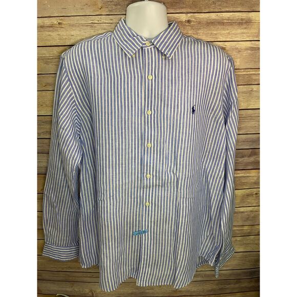 Polo Ralph Lauren Ocean Wash Linen Shirt – Men’s XL Blue/White Stripe Blue Pony - Picture 1 of 9